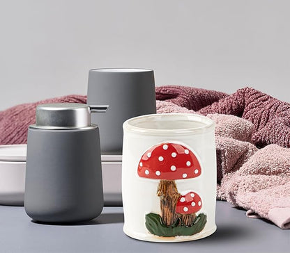 dgudgu Mushroom Makeup Brush Holder Ceramic Makeup Brush Organizer White Make Up Brush Holder Organizer