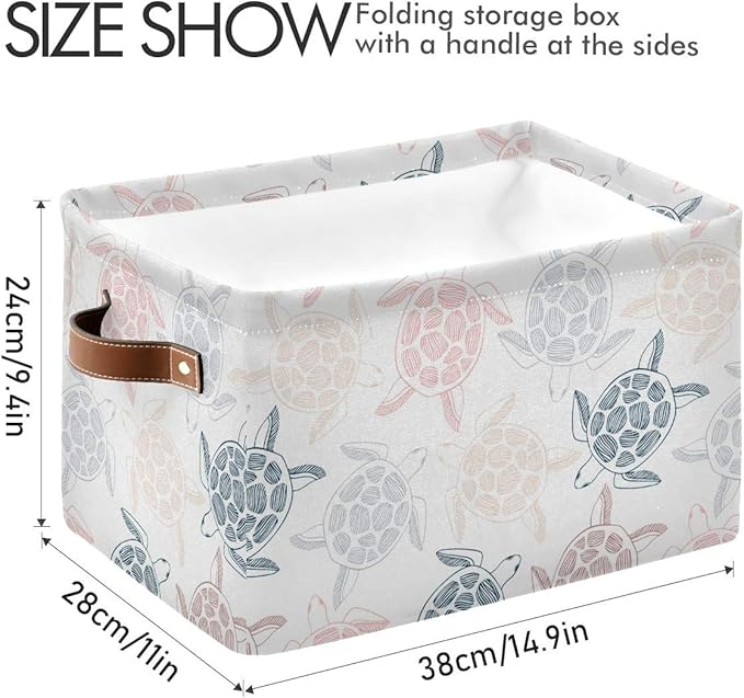 Large Storage Basket Bin Sea Turtles Pattern Storage Cube Box Foldable Canvas Fabric Collapsible Organizer with Handles for Home Office Closet