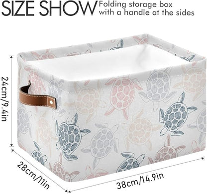 Large Storage Basket Bin Sea Turtles Pattern Storage Cube Box Foldable Canvas Fabric Collapsible Organizer with Handles for Home Office Closet