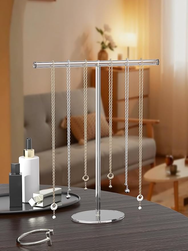 Acrylic Jewelry Necklace Organizer Holder for Women, Bracelet Display Stand for Vendors, Clear Storage Hanger for Small Necklace, Jewelry Hanging Tree Stand for Selling (1 Tier)
