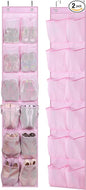 MISSLO Over The Door Shoe Organizer 12 Large Mesh Pockets Hanging Narrow Closet Door, Baby Hanging Shoe Rack Kids Closet Storage bags for Girl Women Men Toddler Nursery, Pink, 2 Pack