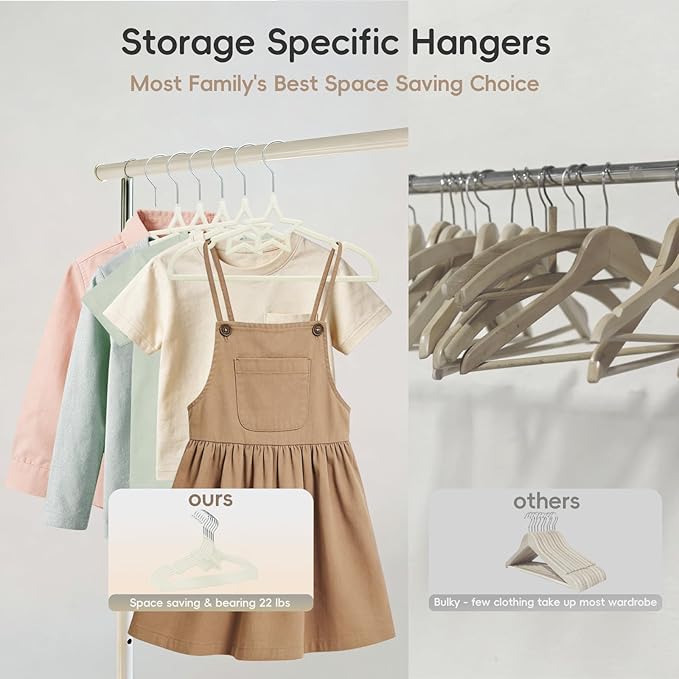 GoodtoU 50 Pack Velvet Baby Hangers, 12.8 Inch Non-Slip Toddler Clothes Hangers, for Infant Coats, Dresses & Pants, White - Star