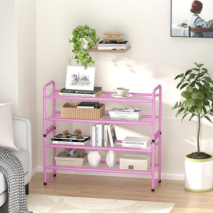 SUFAUY 2 Tier 33" Wide Shoe Rack, Closet Metal Wire, Stackable, Pink