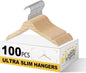 Quality 12” Kids Wooden Hangers – 100-Pack Ultra Slim 0.31'' Plywood Design with Swivel Hook – Space Saving Natural Wood Hangers for Baby & Toddler Clothes (Natural, 100 Pack)