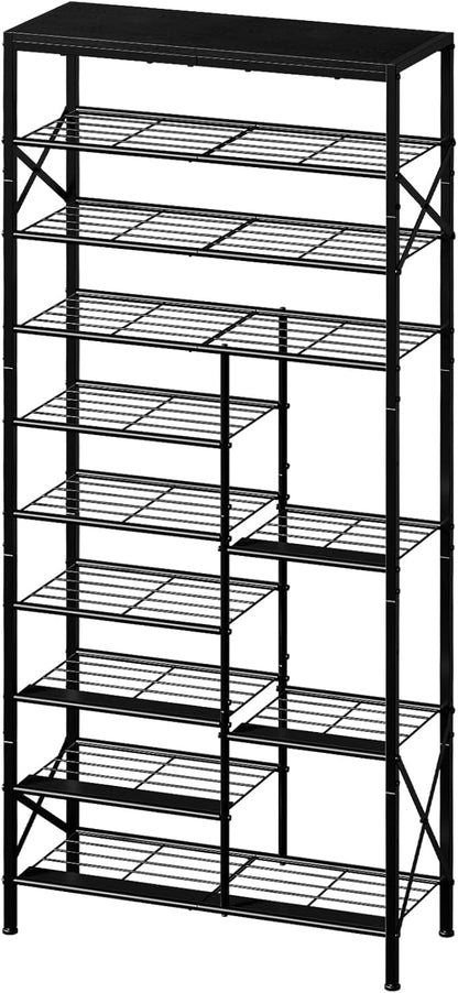 10-Tier Shoe Rack, Shoe Storage Organizer with Boots Storage, Large Capacity Shoe Shelf Holds 27-30 Pairs of Shoes, Durable and Stable, for Entryway, Closet, Hallway, Dorm Room, Black