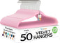 Techzoo Premium Velvet Hangers 50 Pack Ultra Thin Non Slip Adult Felt Space Saving Suit Hanger for Closet Heavy Duty Coat Pants Jackets Dress Hangers 360° Swivel Hook Hold Upto 10 lbs Pink