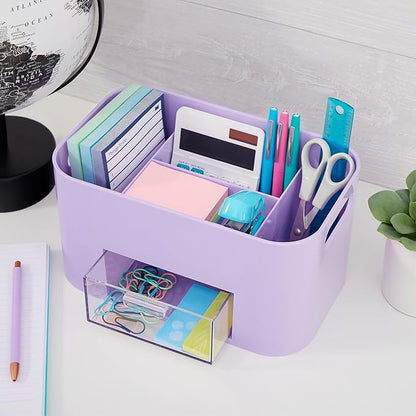 STORi Bliss Lilac Purple Makeup Organizer for Countertop, Divided Bathroom Organizer & Storage Drawer, Makeup Brush Holder, Cosmetic & Nail Polish Organizer, Made in USA