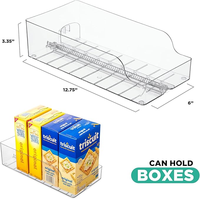 Oizeir Automatic Food Storage Organizer - Clear Pantry Organizer With Automatic Dispenser For Refrigerator - Drink & Food Holder For Fridge - Organizing Rack Kitchen & Pantry (Large) (1-Pack)
