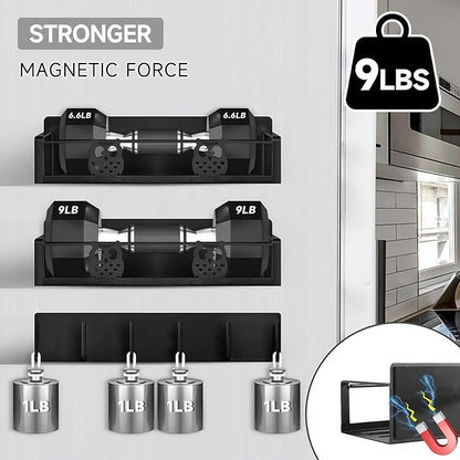 Magnetic Spice Rack for Refrigerator,Spice Organizer for Kitchen,Seasoning Organizer Rack,Magnetic Shelf with Hooks,Strong Magnet,Moveable,No Drilling(3 Pack,Black,Owl)