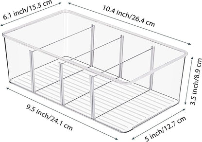 Vtopmart 10 Pack Food Storage Organizer Bins, Clear Plastic Bins for Pantry, Kitchen, Fridge, Cabinet Organization and Storage, 4 Compartment Holder Packets, Snacks, Pouches, Spice Packets