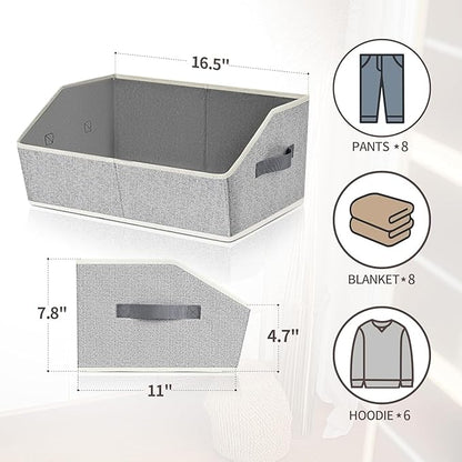 Homsorout Trapezoid Closet Shelf Organizer - Large Baskets for Organizing, Fabric Storage Box for Shelves, Cube Storage Bins for Clothes, Books, Blankets, 3 Pack, Light Gray