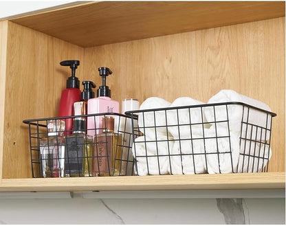 JUNCHU CHERRY Wire Kitchen Storage Basket 3 Packs,Perfect Pantry Organization Accessories Baskets,Laundry Basket,Countertop Organization,Suitable for Kitchen,Bathroom,Bedroom,Tabletop,Stackable,Black