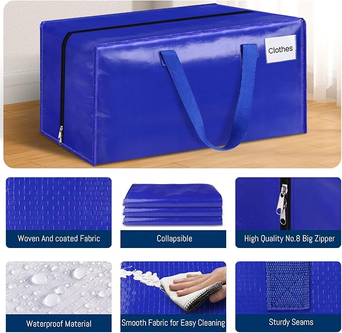 BlissTotes Moving Bags, Heavy Duty Moving Supplies & Storage Bags, Extra Large Packing Bags, Boxes with Tag Pockets, Collapsible Fold Flat Storage Totes, Alternative to Box and Bin, 76L, 10 Packs
