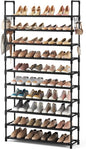 VTRIN 10 Tier Shoe Rack Tall Large Capacity Wide Shoe Organizer with Two Hooks Sturdy Metal Shoe Shelf for Entryway, Closet, Bedroom