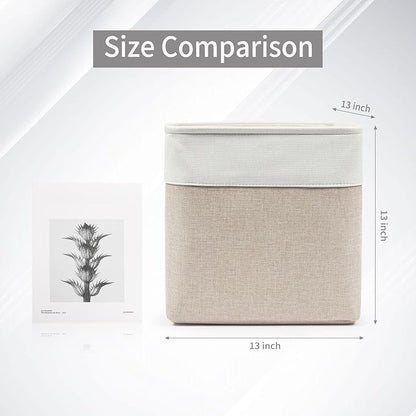 Bagnizer 13x13 Cube Storage Bins, Collapsible Fabric Storage Box, 4 Pack Closet Baskets with Handles for Organizing, Shelf, Toys, Clothes, Home, Office, Nursery (Beige&White)