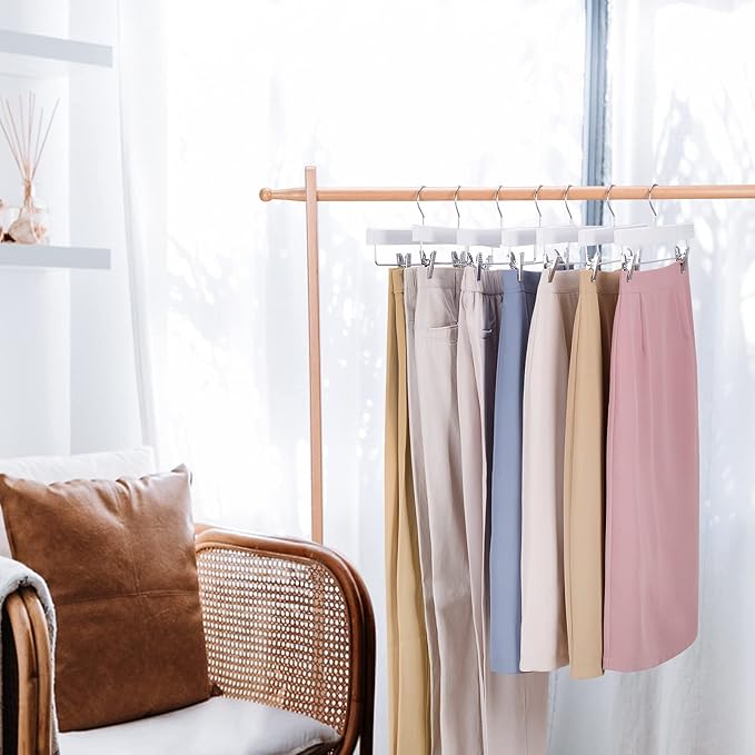 Nature Smile Deluxe Wooden Pants Hangers Solid Wood Bottom Jeans Hanger Skirt Hanger with 2-Adjustable Clips Pack of 20 (White)
