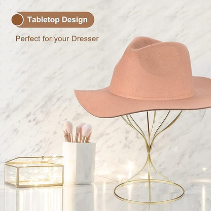 uxcell Metal Hat Display Stand 2 Pack Tabletop Hat and Wig Rack Modern Women Closet Holder for Baseball Cap, Fedora Hat, Cowboy Hat - Gold