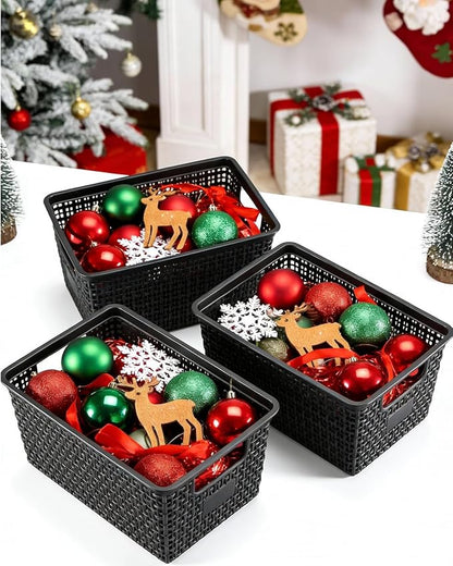 Set of 6 Baskets For Organizing, Plastic Storage Bins and Small Basket for Organization and Storage Shelves Drawers Desktop Closet Playroom Classroom Office, Black