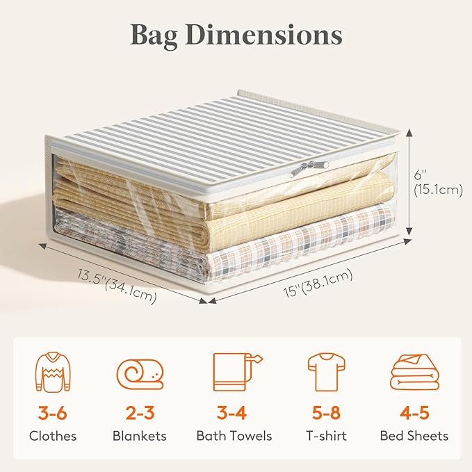 Lifewit 6 Pack 20L Sweater Storage Bag, Foldable Closet Organizer, Clear Zippered Storage Bags for Sheets, Blankets, Pillows, Black and White, 15.0" x 13.5" x 6"