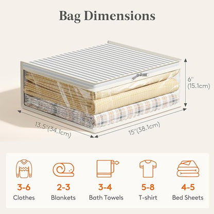 Lifewit 6 Pack 20L Sweater Storage Bag, Foldable Closet Organizer, Clear Zippered Storage Bags for Sheets, Blankets, Pillows, Black and White, 15.0" x 13.5" x 6"