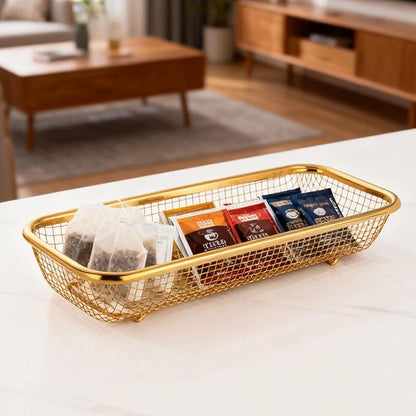 Golden Utensil Holder Wire Basket, 4 Pcs Stainless Steel Dishwasher Baskets, Gold Kitchen Organizers for Pantry, Drawer Bins, Stackable Wire Design, Rustproof Utensil Holder, 12.2×4.96×2.13inch