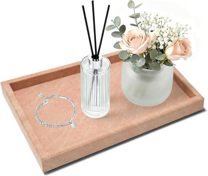Pure Natural Marble Tray for Bathroom, Dresser, Sink. Cosmetics, toiletries, perfumes, Jewelry, Candles, etc. can be Placed (Cherry Blossom Pink, 12" x 8" x 1.2")