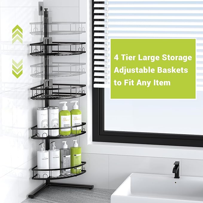 Aitatty Corner Shower Caddy Standing: 4-tier Rustproof Shower Organizer Shelf - Floor Shower Corner Shelf Rack Stand for Bathroom Black