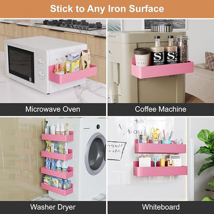 Mystozer Magnetic Spice Rack for Refrigerator, Kitchen Organizer and Storage Shelf, Pink(4 Pack)