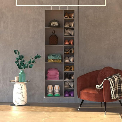 Hanging Shoe Closet Storage Organizer, 10+5 Sections Closet Organizers and Storage Shelves Shoe Rack Holder Hanger, Grey