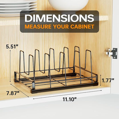 Lid Organizers for Inside Cabinet, Metal Food Storage Container Lid Holder with 5 Adjustable Dividers, Kitchen Pantry Organizer and Storage for Cupboard,Cabinets,Pantry,Drawers, 11" X 7.87"