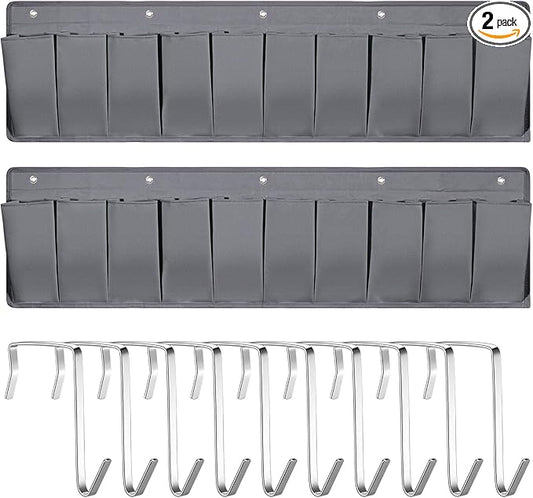 Berlune 2 Pcs RV Shoe Storage Pockets Bed 44.1 Inches Hanging RV Organizer with 10 Sturdy Hooks for Shoes Toys Tools Accessories(Gray)