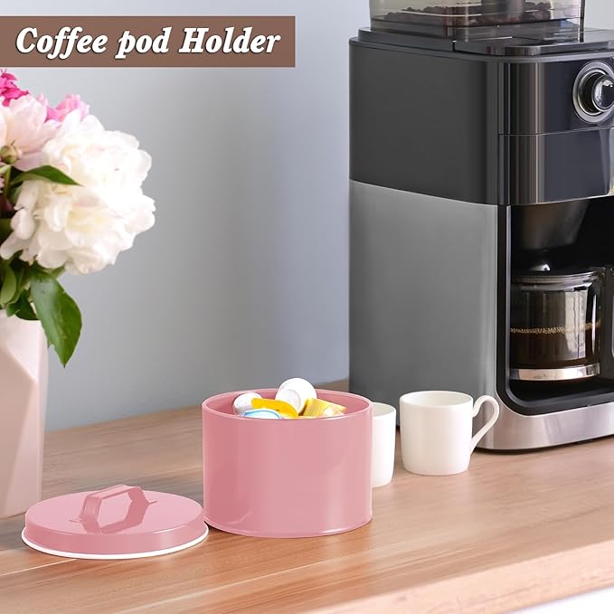 DRASTAR Coffee Filter Holder, Filter Storage with Lid for Counter, Storage Basket Container for Coffee Bar Accessories Decor, Pink