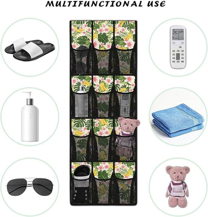 Tropical Fruit Over the Door Shoe Organizer,Shoe Organizer Door Hanger with 12 Mesh Large Pockets,Space Saver,Storage for Small Spaces