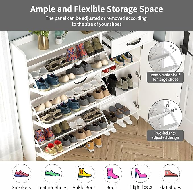 Shoe Cabinet for Entryway,Large Shoe Storage Cabinet with 3 Flip Drawers and Side Cabinet,Narrow Shoe Rack Organizer Cabinet for Closet,Hallway