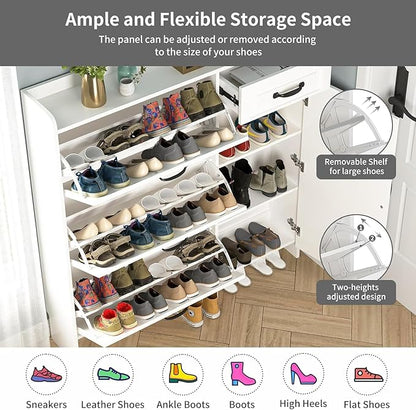 Shoe Cabinet for Entryway,Large Shoe Storage Cabinet with 3 Flip Drawers and Side Cabinet,Narrow Shoe Rack Organizer Cabinet for Closet,Hallway