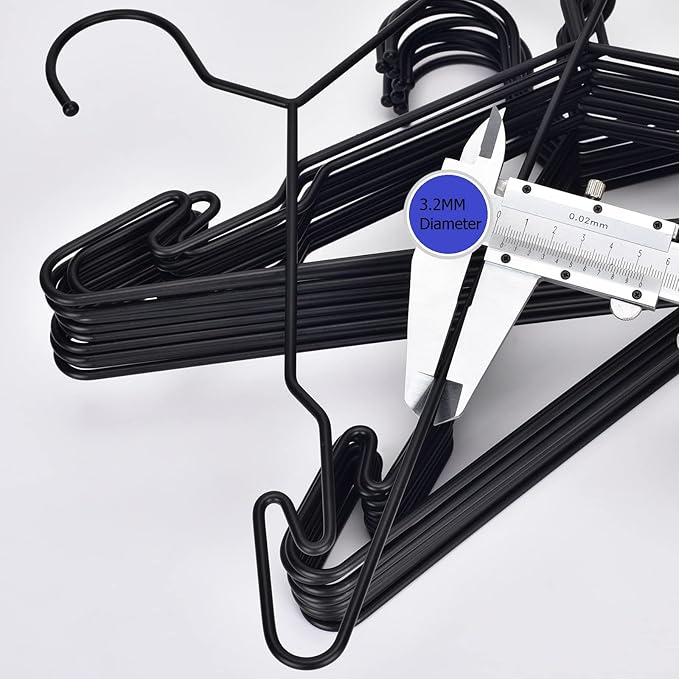 Standard Duty Metal Hangers with Unique Hook Design Durable & Sturdy Coat Hangers 3.2mm Thick Withstands 15lbs Weight Smooth Powder Coated Finish Compact Shirt Hangers - 40 Pack Black