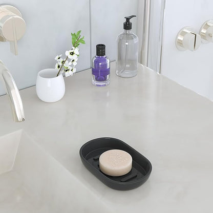 Bathroom Soap Dishes, Not Plastic！White Soap Dishes for Bar Soap, Bamboo Soap Dishes Holder for Bathroom Shower, Bathroom Sink Soap Dish (Black)