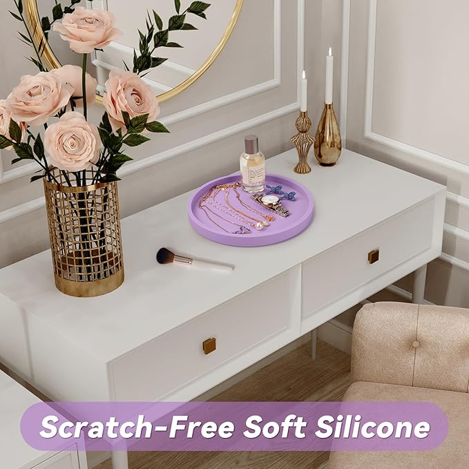 NiHome Thickened Silicone Vanity Organizer Tray for Bathroom Accessories, Kitchen Countertop, Living Room Decor, Multipurpose Shatter-Resistant Round Tray Decor for Candle,Perfume,Soap,Plant (Purple)