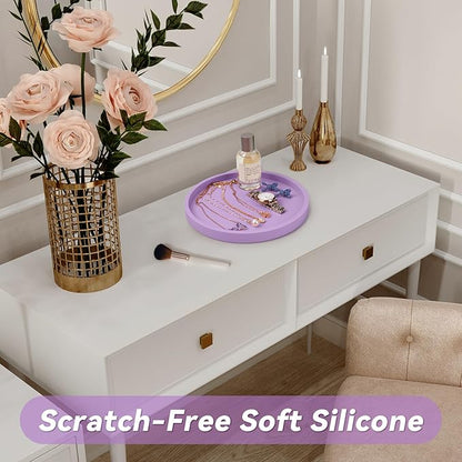 NiHome Thickened Silicone Vanity Organizer Tray for Bathroom Accessories, Kitchen Countertop, Living Room Decor, Multipurpose Shatter-Resistant Round Tray Decor for Candle,Perfume,Soap,Plant (Purple)