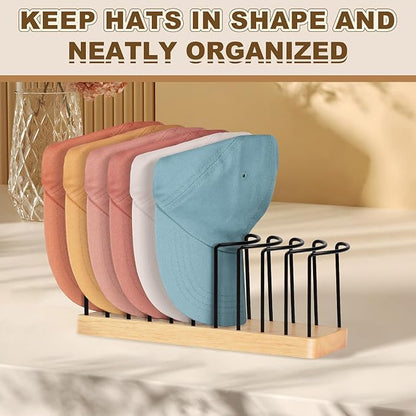 Hat Organizer for Baseball Caps, Wooden Tabletop Hat Rack Holder for 10 Hats Hat Display Stand for Closet Organizers and Storage Natural 2 Pack