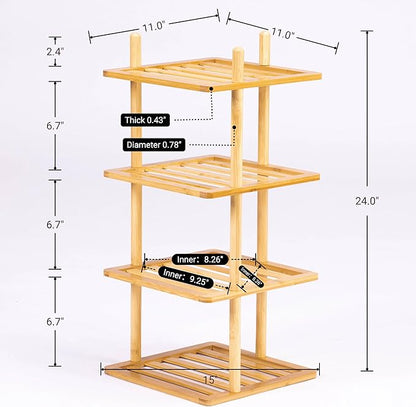 4-Tier Vertical Shoe Rack - Tall Narrow Shoe Rack Organizer for Small Spaces,Bamboo Shoen Shelf for Entryway,Closet,Corner,Doorway,Skinny Shoe Shelf Space Saving Shoe Storage (Natural, 4-Tier)