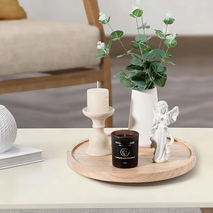 Wood Lazy Susan Organizer Kitchen Turntable for Cabinet Farmhouse Bathroom Decor Round Decorative Tray for Vanity, Counter, Sink, Coffee Table, 12 Inch, Brown