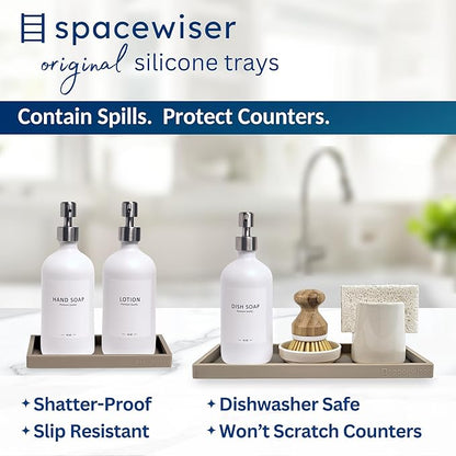 Spacewiser Countertop and Vanity Tray - 2 PC (11” and 7”) Shatterproof Silicone Kitchen and Bathroom Trays for Counter, Kitchen Soap Dispenser Tray, Vanity Trays for Bathroom, Perfume Key Tray