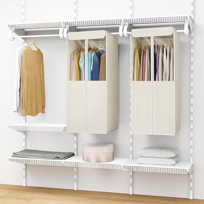 Univivi Garment Bags for Hanging Clothes, 2 Pack Large Clothes Storage Bags Closet Organizer with Clear Window, Premium Hanging Garment Storage Bag for Suits, Coats, Dresses, 40" (Beige)