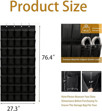 40 Large Pocket Over the Door Shoe Organizer,Shoe Rack for Door with Breathable Mesh & Reinforced Hooks,Multi-Purpose Organizer for Shoes,Perfect for Bedroom, Entryway,Dorm, Apartment and Small Spaces