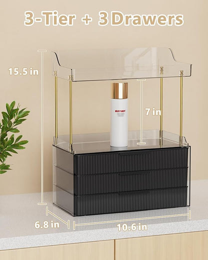 Anylady Bathroom Organizers and Storage, Makeup Organizer (Sturdy Durable Attractive), Ideal for Vanity, Countertop, Counter, Perfume, Skincare, Cabinet, Cosmetic, Dresser Organizer (deep black)