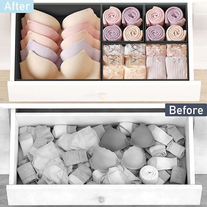 DIMJ Drawer Organizer Clothes, 30 Pack Dresser Organizer, Foldable Closet Organizers and Storage, Fabric Dresser Bins, Drawer Dividers for Nursery, Baby Clothes, Underwears, Sock,Black