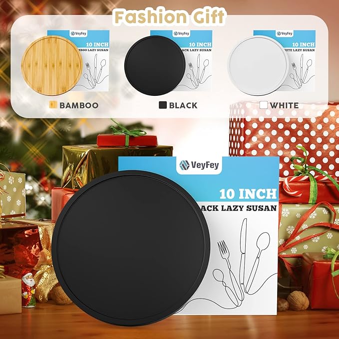 VeyFey Turntable Vanity Tray 10 Inch for Perfume Candle, Bamboo Kitchen Sink Countertop Organizer Keep Glass, Sponge and Soap Bathroom Coffee Table Decorative Black (VFLZ)