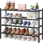 viewcare Black 4-Tier Long Shoe Rack, Bamboo Wood, 33-Inch