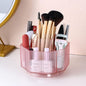 LINFIDITE 360°Rotating Makeup Brush Holder Cosmetic Display Case Clear Makeup Lip Gloss Organizer Case with 5 Slots Round Turntable Storage Tray for Vanity, Bathroom, Counter Organizer Clear Pink
